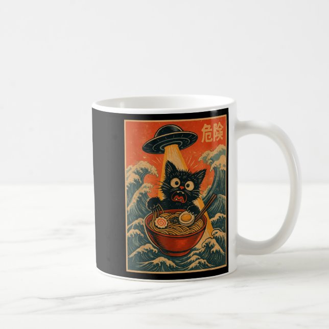 Black Cat Ramen Alien Ufo Funny Japanese Kawaii An Coffee Mug (Right)