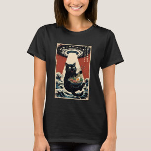 Black Cat Ramen Alien UFO Funny Japanese Kawaii An T-Shirt