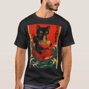 Black Cat Ramen Japanese Graphic Tees For Men Wome