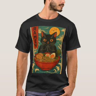 Black Cat Ramen Japanese Graphic Tees For Men Wome