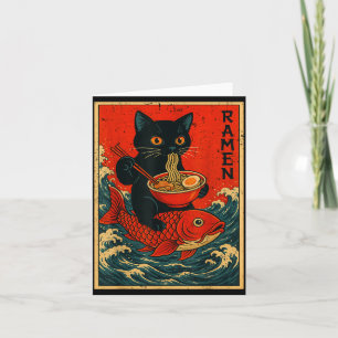 Black Cat Ramen Japanese Graphic Tees For Men Wome Card