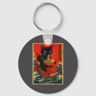Black Cat Ramen Japanese Graphic Tees For Men Wome Key Ring