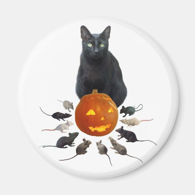 Black Cat, Rats and Jack-o-Lantern Magnet (Front)