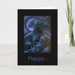 BLACK CAT & RAVEN/CROW HALLOWEEN Card