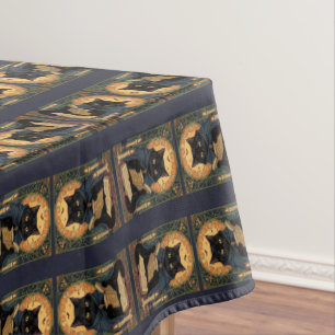 Black Cat Reading A Book Of Solstice Spells Tablecloth