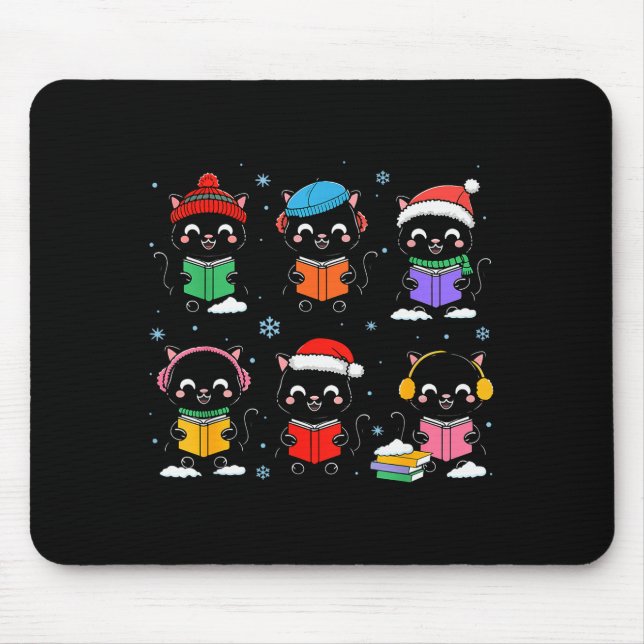 Black Cat Reading Book Christmas For Bookworm Cat  Mouse Pad (Front)