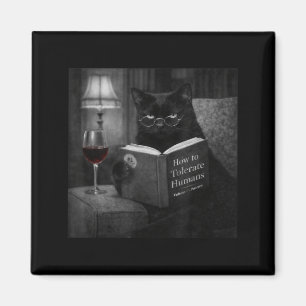 Black Cat Reading Book Funny Retro Cat Photo Humou Magnet