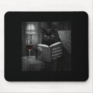 Black Cat Reading Book Funny Retro Cat Photo Humou Mouse Pad