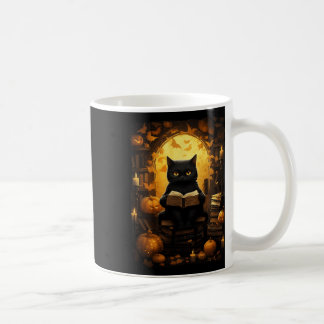 Black Cat Reading Books Pumpkin Autumn Teachers Ha Coffee Mug
