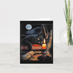 Black Cat Reading Books Witchcraft Ritual Card