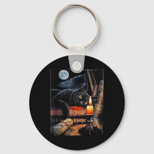 Black Cat Reading Books Witchcraft Ritual Key Ring