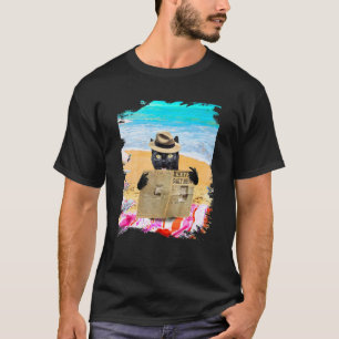Black Cat Reading Newspaper At Beach T-Shirt