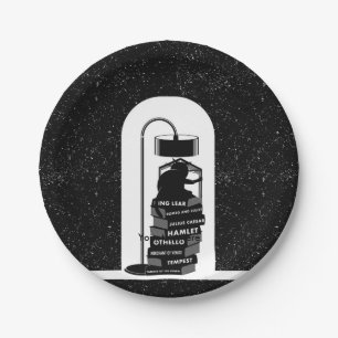 Black Cat Reading Shakespeare Plays Paper Plate