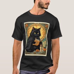Black Cat Reading The Jack o Lantern Journal T-Shirt