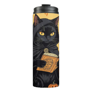 Black Cat Reading The Jack o lantern Journal Thermal Tumbler