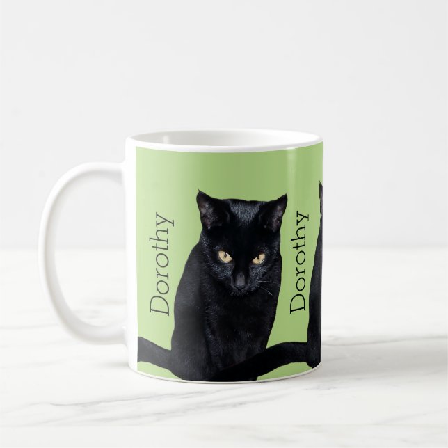Black Cat Real Photo Personalised Name Coffee Mug (Left)