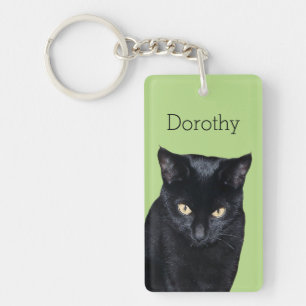 Black Cat Real Photo Personalised Name Keychain