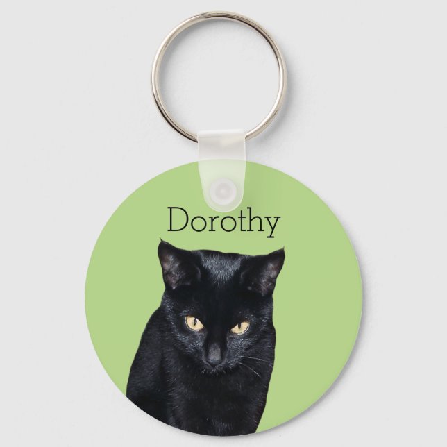 Black Cat Real Photo Personalised Name Keyrings (Front)