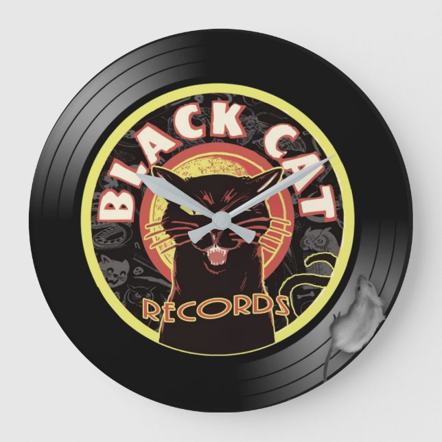 Black Cat Records Wall Clock – Retro Vinyl Jazz (Front)
