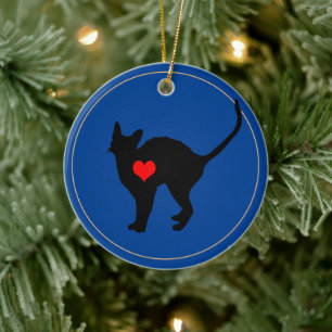 Black Cat & Red Heart - love cats /Christmas decor Ceramic Ornament