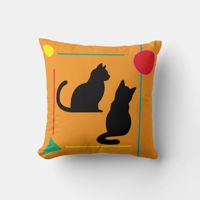 Black Cat & Red Moon Abstract Throw Pillow (Front)