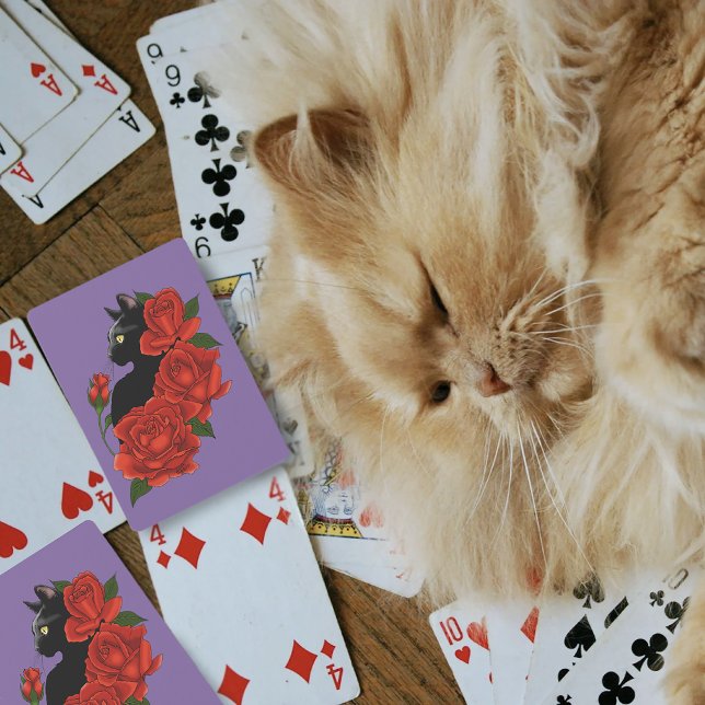 Black Cat Red Roses Purple Playing Cards (Creator Uploaded)