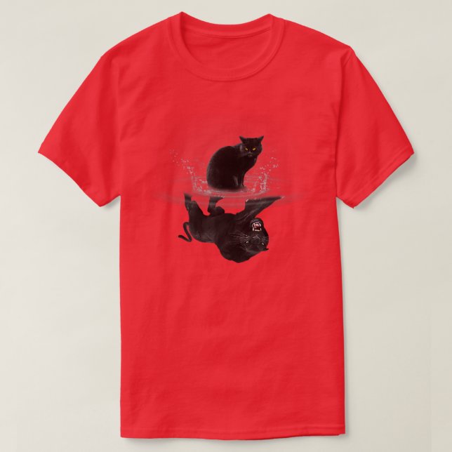 Black Cat Reflection Funny Cat Lover Cat Mum, Cat  T-Shirt (Design Front)