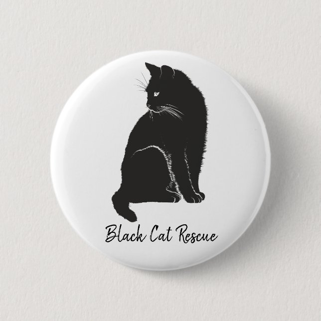 Black Cat Rescue 6 Cm Round Badge (Front)