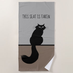 Black Cat Reserved Seating   Cool Side Eye Kitty Beach Towel