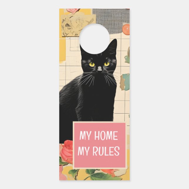 Black Cat retro collage Door Hanger (Front)