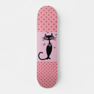 BLACK CAT RETRO GIRLS PINK SKATEBOARD DECK