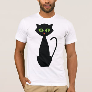 Black Cat Retro Green Eyed Halloween Silhouette T-Shirt