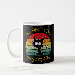 Black Cat Retro It's Fine I'm Fine Everything Is F Coffee Mug