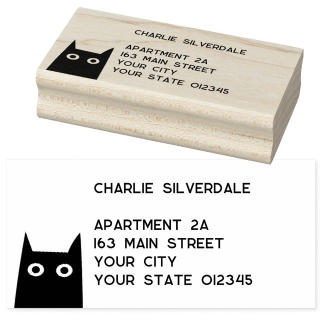 Black Cat Return Address Rubber Stamp (Fun black cat address rubber stamp)