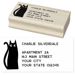 Black Cat Return Address Rubber Stamp