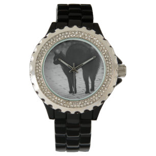 Black Cat Rhinestone Womens Black Wrist Watch