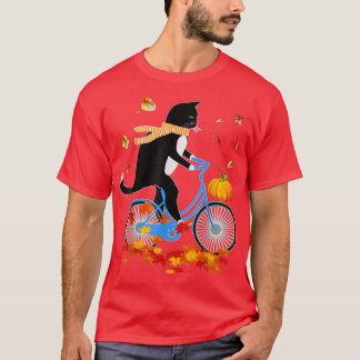 Black Cat Riding A Bike Thanksgiving Autumn  T-Shirt