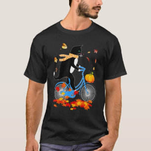 Black Cat Riding A Bike Thanksgiving Autumn T-Shirt