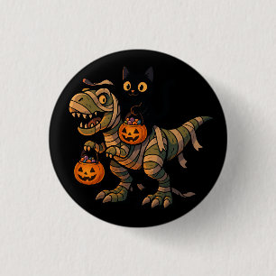Black Cat Riding Mummy T-Rex – Cute Halloween Dino 3 Cm Round Badge