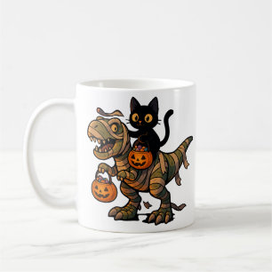 Black Cat Riding Mummy T-Rex – Cute Halloween Dino Coffee Mug