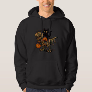 Black Cat Riding Mummy T-Rex – Cute Halloween Dino Hoodie