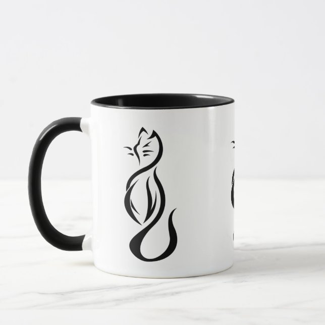 Black cat ringer ceramic mug (Left)