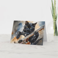 Black Cat Rock Star Playing Acoustic Guitar Blank