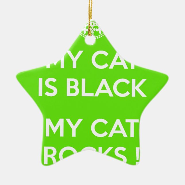Black cat rocks ceramic ornament (Front)