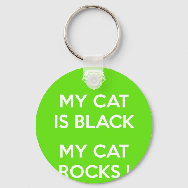 Black cat rocks key ring (Front)