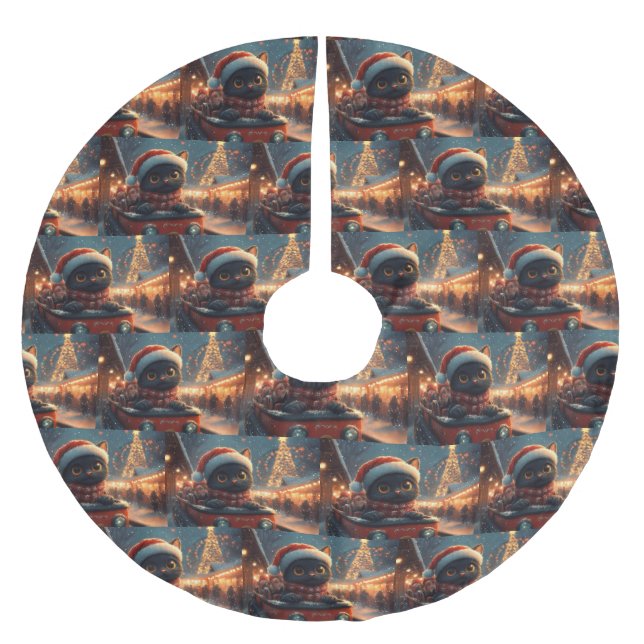 Black Cat Roller Coaster Christmas Brushed Polyester Tree Skirt (Front)