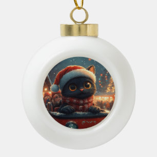 Black Cat Roller Coaster Christmas Ceramic Ball Christmas Ornament