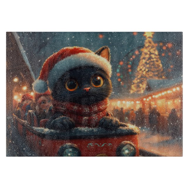 Black Cat Roller Coaster Christmas Cutting Board (Front)
