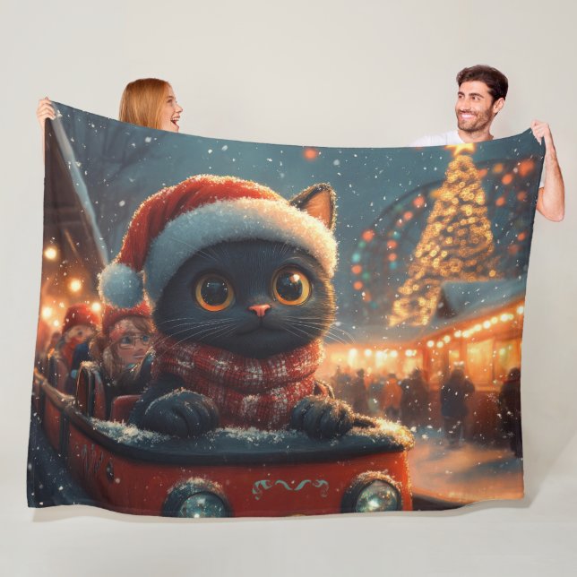Black Cat Roller Coaster Christmas Fleece Blanket (In Situ)