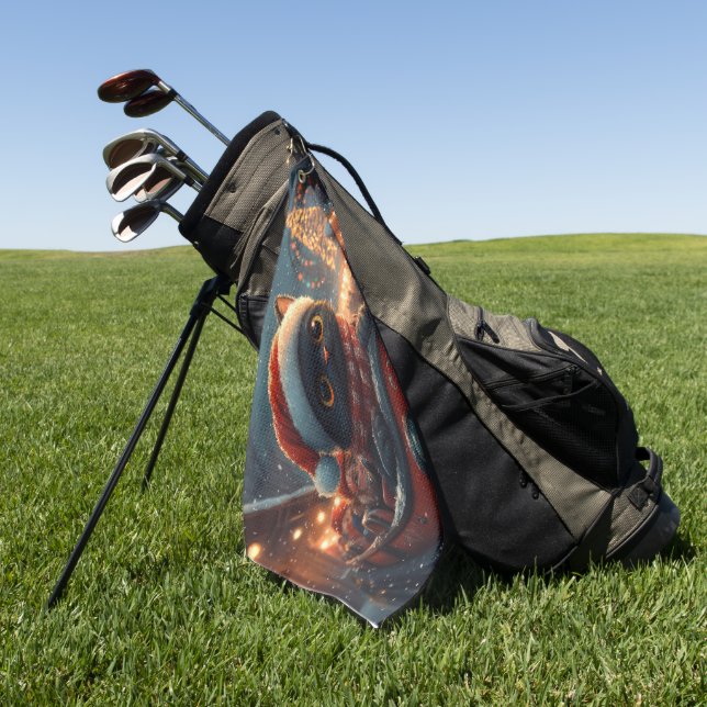 Black Cat Roller Coaster Christmas Golf Towel (Green)